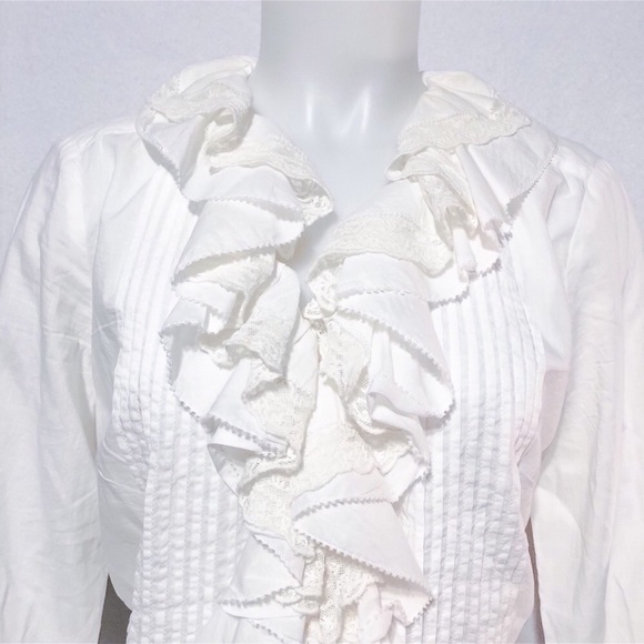 Lauren Ralph Lauren Tops - Ralph Lauren White Cotton Gorgeous Ruffle Top Sz M